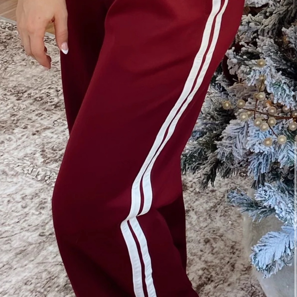 Burgundy Track Pants with White Stripes